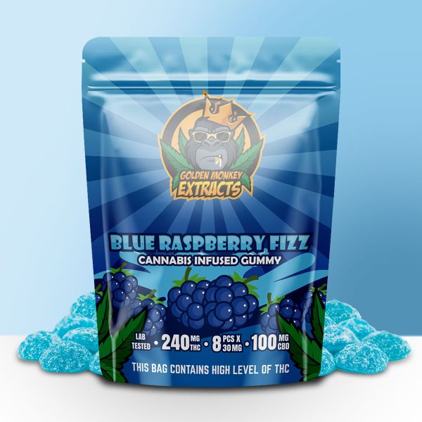 Buy Golden Monkey Extracts - Blue Raspberry Fizz Gummy 240mg THC : 100mg CBD at BudExpressNOW Online Shop