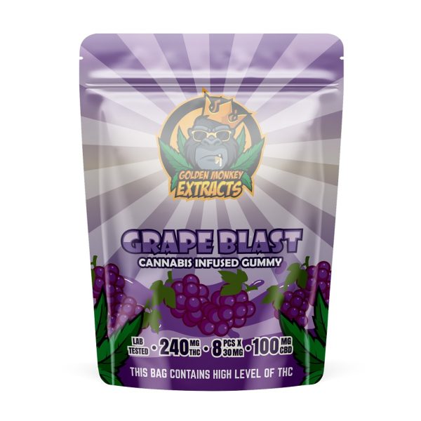 Buy Golden Monkey Extracts - Grape Blast Gummy 240mg THC : 100mg CBD at BudExpressNOW Online Shop