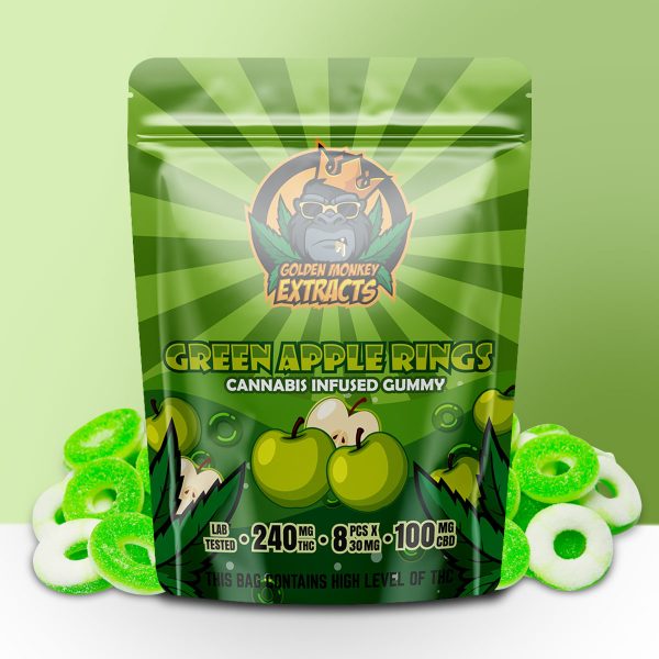 Buy Golden Monkey Extracts - Green Apple Rings Gummy 240mg THC : 100mg CBD at BudExpressNOW Online Shop