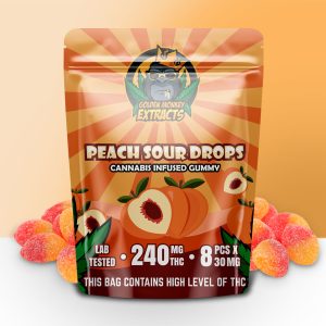 Buy Golden Monkey Extracts - Peach Sour Drop Gummy 240mg THC at BudExpressNOW Online Shop