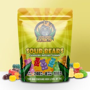 Buy Golden Monkey Extracts - Sour Bear Gummy 240mg THC : 100mg CBD at BudExpressNOW Online Shop