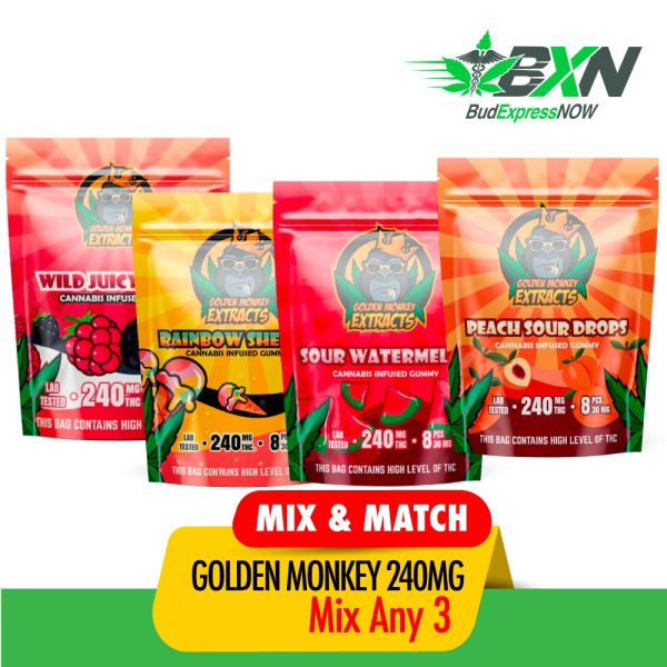 Buy Golden Monkey Extracts - Gummy 240mg THC Mix N Match 3 at BudExpressNOW Online Shop