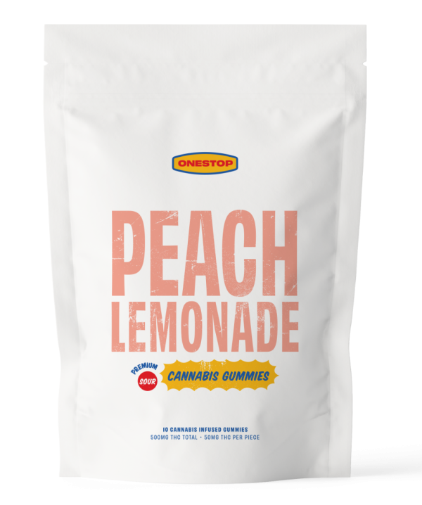 Buy One Stop - Sour Peach Lemonade THC Gummies 500mg at BudExpressNOW Online