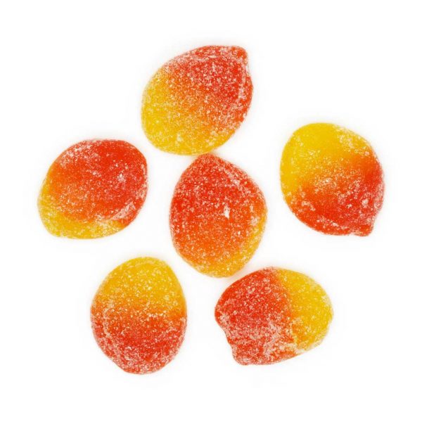 Weed edibles from Get Wrecked Edibles for sale from online weed dispensary Bud Express Now. Sour peach flavour marijuana gummies 150mg THC.