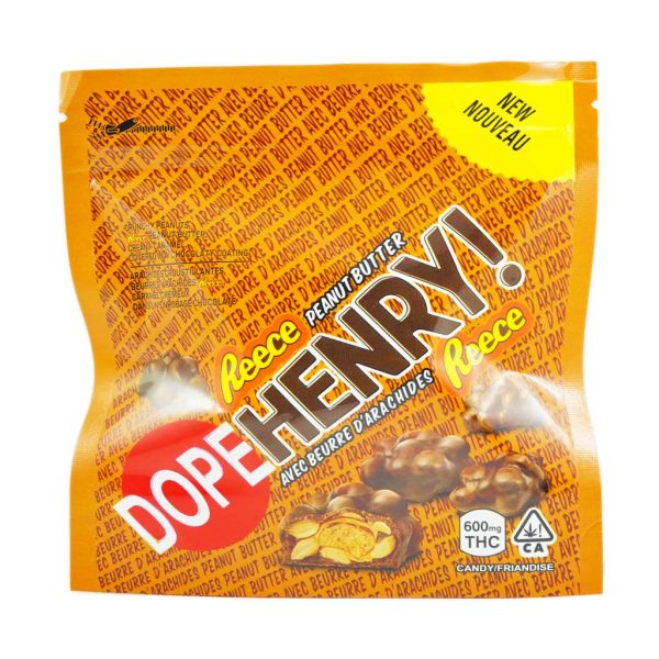 Front of label for Dope Henry 600mh THC edibles weed chocolate. thc chocolate. best edibles. chocolate edibles.