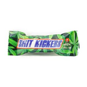 Front label of Shit Kickers weed chocolate THC edibles. thc chocolate. chocolate bar edibles. chocolate edibles. weed chocolate bar.