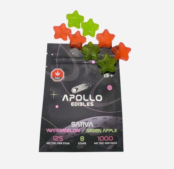 Buy edibles online from Apollo edibles at budexpressnow online dispensary. Watermelon and green apple THC gummies sativa strain.