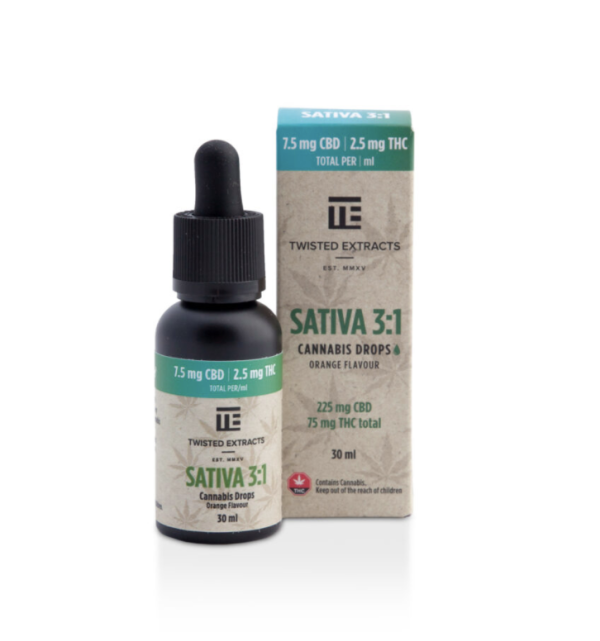 Buy Twisted Extracts – Oil Tincture – Sativa 3:1 Orange Flavoured (225mg CBD + 75mg THC – 30ml)