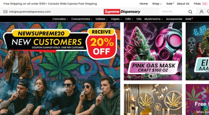 Tasty, effective, and safe weed on a budget is what Supreme Dispensary offers. This Canadian mail order marijuana dispensary features craft cannabis options, popcorn buds, pre rolls, concentrates like hash and kief, vapes, edibles, and many other must-haves.