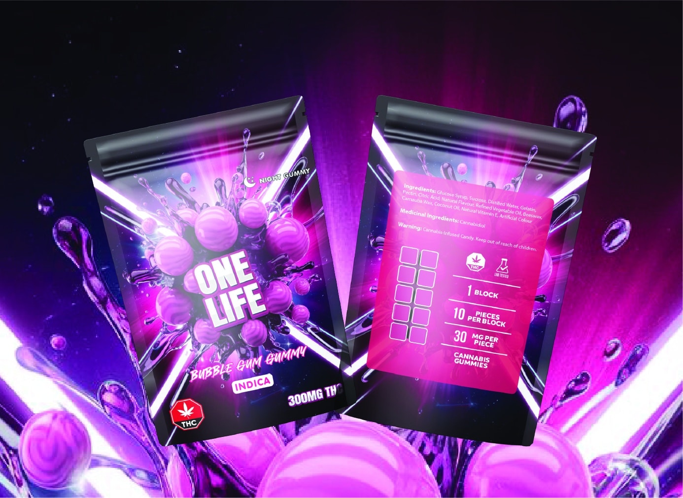 Bubble-01 Buy One Life Edibles - Bubble Gum Gummy - 300mg THC (Indica) at Budexpressnow Online Shop