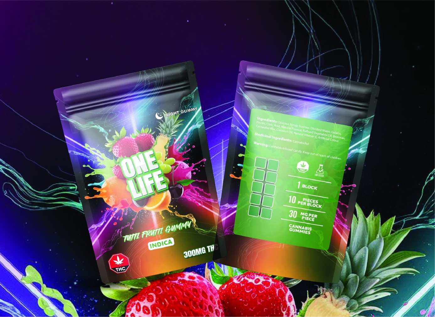 Tutti-01 Buy One Life Edibles - Tutti Frutti Gummy - 300mg THC (Indica) at Budexpressnow Online Shop