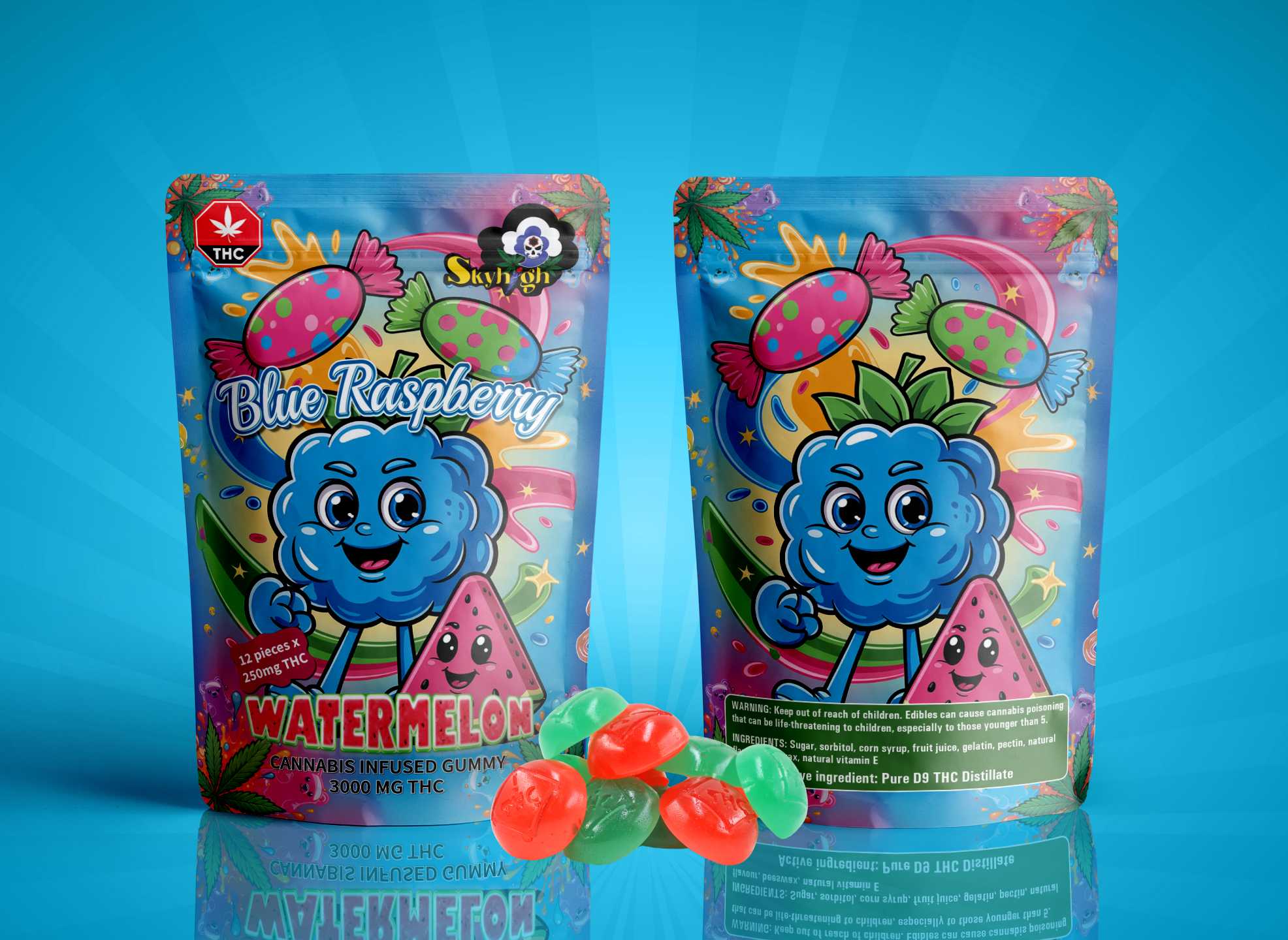 blue-water Buy Sky High Edibles - Blue Raspberry + Watermelon Gummy 3000mg THC at Budexpressnow Online Shop