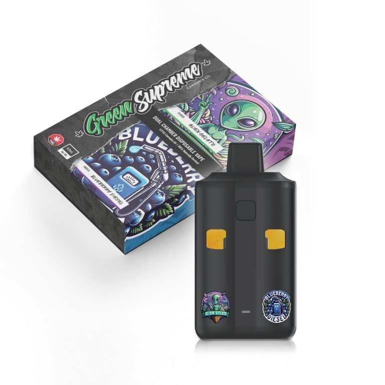 Buy Green Supreme – Dual Chamber Disposable THC Vape Pen - Alien Gelato + Blueberry Diesel (3 Grams + 3 Grams) at Budexpressnow Online Shop