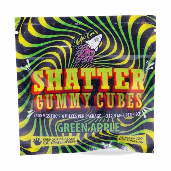 Buy Higher Fire Extracts - Shatter Gummy Cubes - Green Apple 2500mg THC at BudExpressNow Online Shop