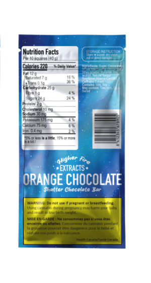 Buy Higher Fire Extracts - Shatter Chocolate Bar - Orange 2000mg THC (Sativa) at Bud Express Now Online Shop